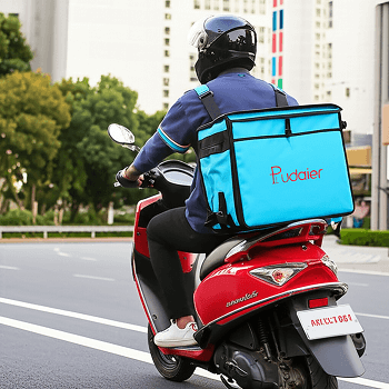 delivery boy with parcel and bike